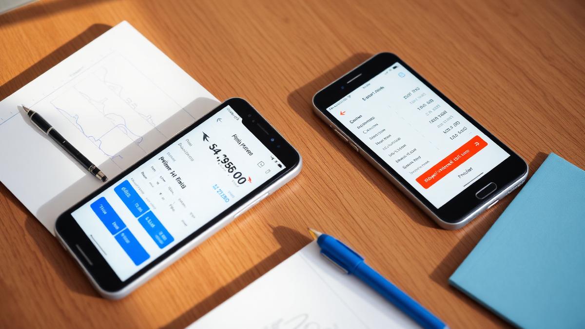 Two phones comparing different fares for the same flight route