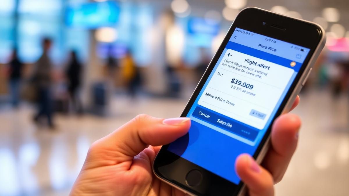 Smartphone showing a flight price-drop alert notification